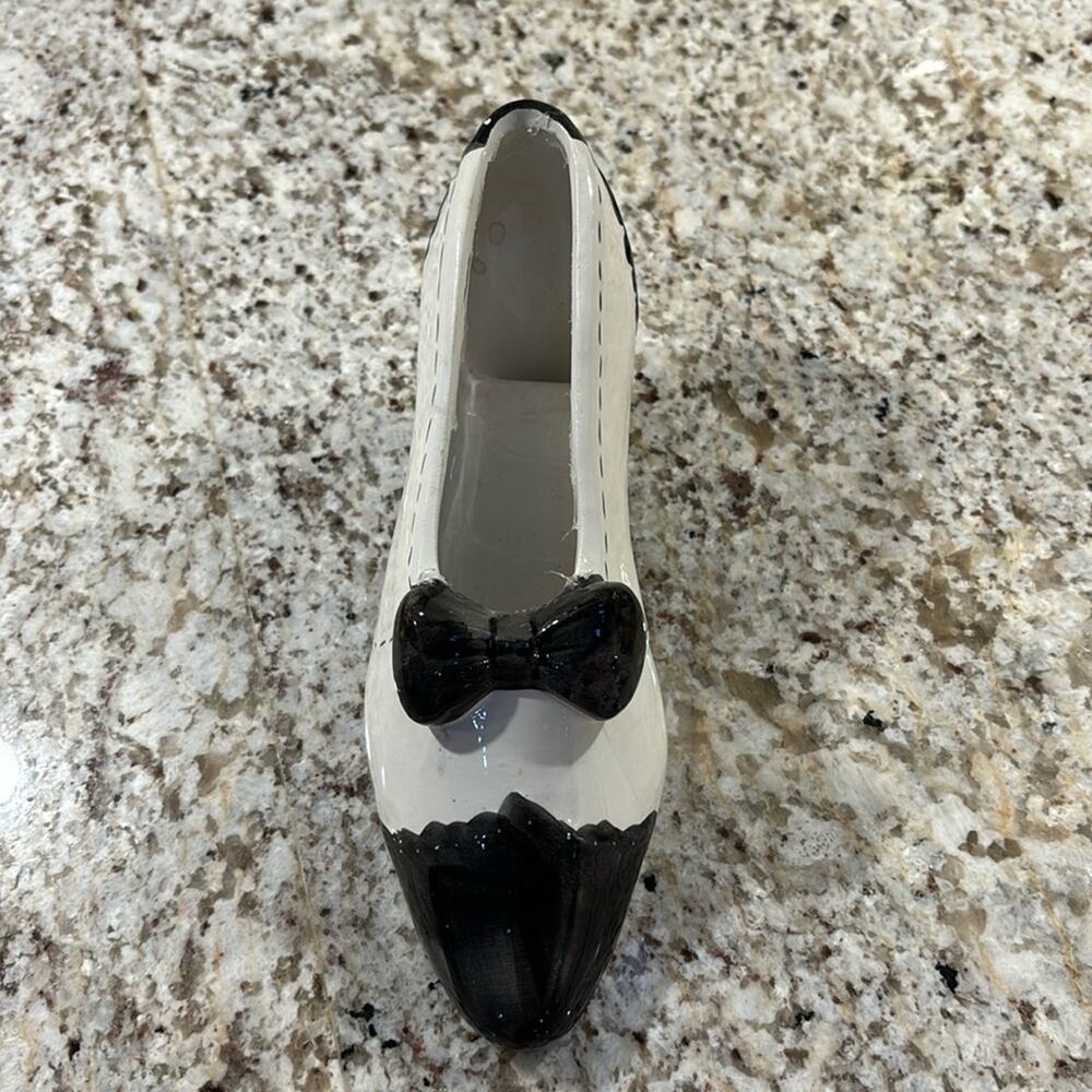 Ceramic shoe black white luis heel extremely cute spat like new decoration